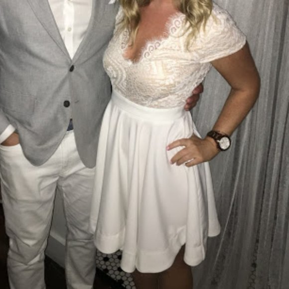 Modern Vintage Dresses & Skirts - White lace fit and flare open back dress